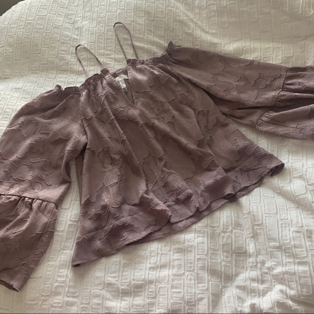 Leith OffTheShoulder Long Sleeve Purple Floral Top